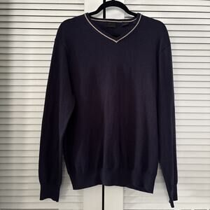 Jos A Bank Mens M Navy Blue Sweater V Neck Joseph Long Sleeve Cotton Cashmere